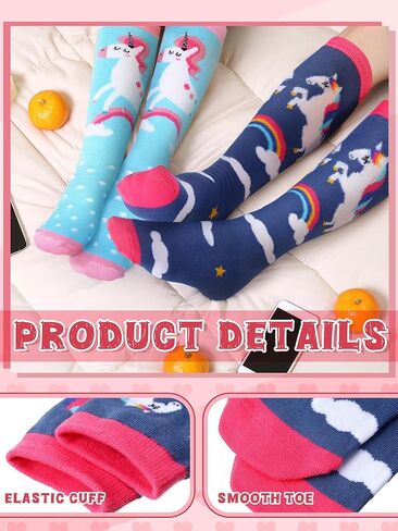 6 Pairs Kids Girls Knee High Socks Cotton Unicorn Crew Cute Animal Pattern Long Tube Socks for 3-12 Years in Saudi Arabia
