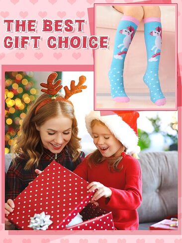 6 Pairs Kids Girls Knee High Socks Cotton Unicorn Crew Cute Animal Pattern Long Tube Socks for 3-12 Years in Saudi Arabia
