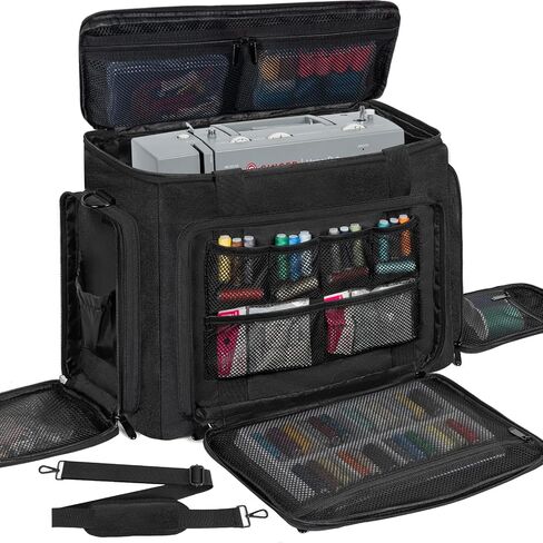 Sewing Machine Carrying Case with Multiple Side Zipper Storage Pockets for Accessories, Universal Tote Storage Bag Compatible with Most Standard Singer, Brother, Janome, Black in Kuwait