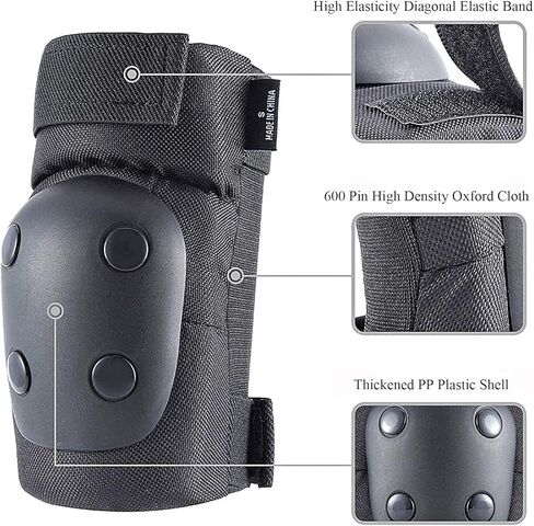 وسادات الركبة وسادات الكوع واقيات المعصم للشباب البالغين 6 في 1 مجموعة معدات الحماية للتزلج وركوب الدراجات والتزلج على الجليد وركوب الدراجات والرياضات الخارجية باللون الأسود in Kuwait