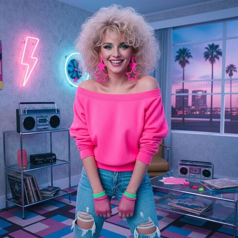 Hicarer 3 زوج 80s 90s أقراط نيون للنساء حلق الفلورسنت إكسسوارات مجوهرات Accrylic Drop for Glow Party Outfit (ألوان التدرج ، نمط البرق) in Kuwait