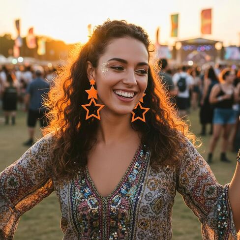 Hicarer 3 زوج 80s 90s أقراط نيون للنساء حلق الفلورسنت إكسسوارات مجوهرات Accrylic Drop for Glow Party Outfit (ألوان التدرج ، نمط البرق) in Kuwait