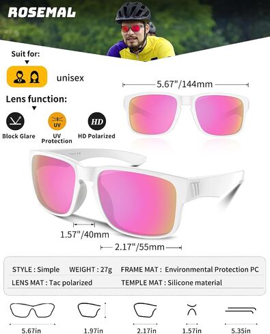 Rosemal Polarized Sunglasses for Women Men Sports Sunglasses Driving Cycling Running Fishing Hiking Golf UV400 TR90 in Saudi Arabia