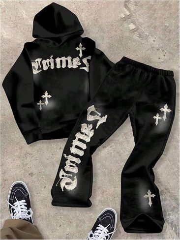 Boy's 2 Piece Sweatsuit Streetwear Letter Star Graphic Long Sleeve Hoodie and Long Sweatpants Sets in Saudi Arabia