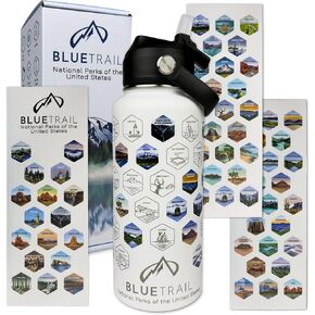 National Parks Water Bottle with Stickers Mountain Blue Color in Saudi Arabia