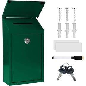 مربع التبرع بربع اقتراح المعدن مع صندوق إسقاط فتحة مع قفل وجمع المفاتيح صندوق بريد رابطة الحائط Dropbox （10.2 × 5.6 × 2.8 بوصة） صندوق الاقتراع للمكتب المنزلي في الهواء الطلق （أسود） in Kuwait