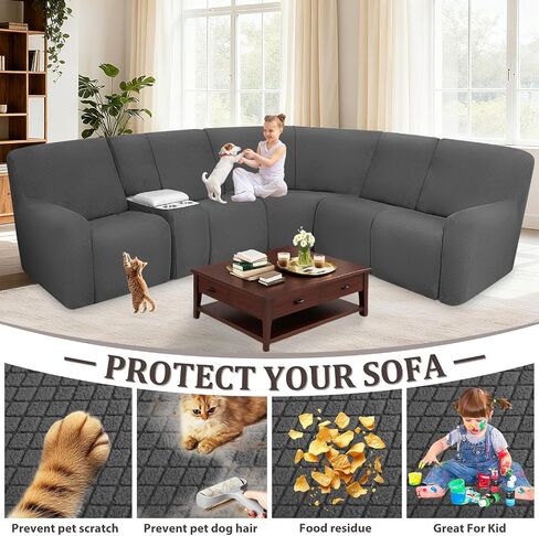 ALIECOM Waterproof Reclining Sectional Couch Covers for Reclining Sectional Stretch L Shaped Recliner Sofa Cover Washable Pet Dog Corner Sofa Slipcovers Protector (5 Seat and 1 Console, Dark Brown) in Kuwait