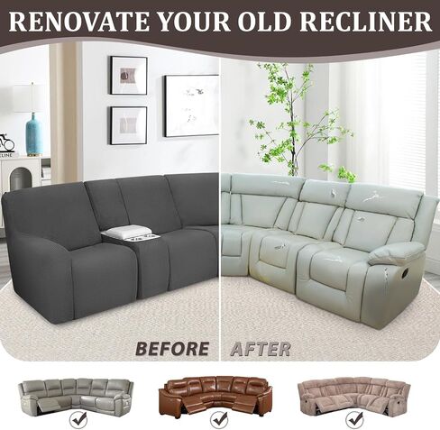 ALIECOM Waterproof Reclining Sectional Couch Covers for Reclining Sectional Stretch L Shaped Recliner Sofa Cover Washable Pet Dog Corner Sofa Slipcovers Protector (5 Seat and 1 Console, Dark Brown) in Kuwait