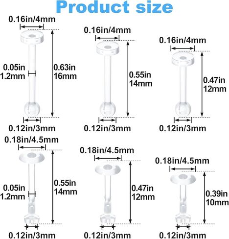 30pcs Clear Piercing Retainer for Women Men, Transparent Plastic Lip Rings Retainer, Nose Studs Retainers for Sports Work - 1/4" (6 mm), 5/16" (8 mm), 3/8" (10 mm) in Saudi Arabia