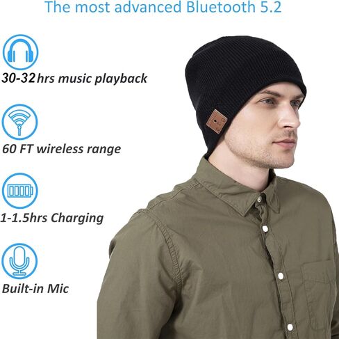 beanie MUSICBEE Bluetooth V5.2 Wireless Knit Winter Cap, 24 Hour Play time, Built-in Microphone and HD Stereo Speakers, Wool Lined for Outdoor Homes and Gifts - Neutral (Charcoal) in Kuwait