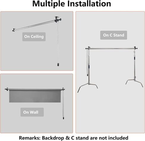 Photography 1 Roller Wall/Celing/Light Stand Mounted Manual Photo Studio Background Support System with 118"/3m Stainless Steel Tube Crossbar in Saudi Arabia