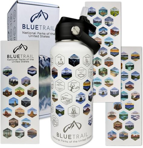 National Parks Water Bottle with Stickers Mountain Blue Color in Saudi Arabia
