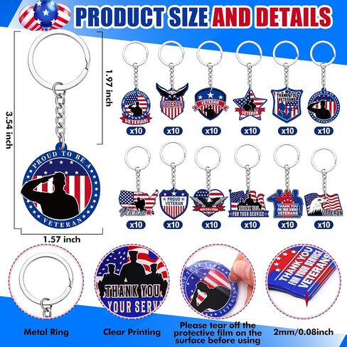 Sureio 120 Pcs Thank You for Your Service Veterans Gifts Bulk - Military Appreciation Keychains Retirement Supplies Patriotic American Flag USA Key Rings for Memorial Day Independence Day, 8 Designs in Kuwait