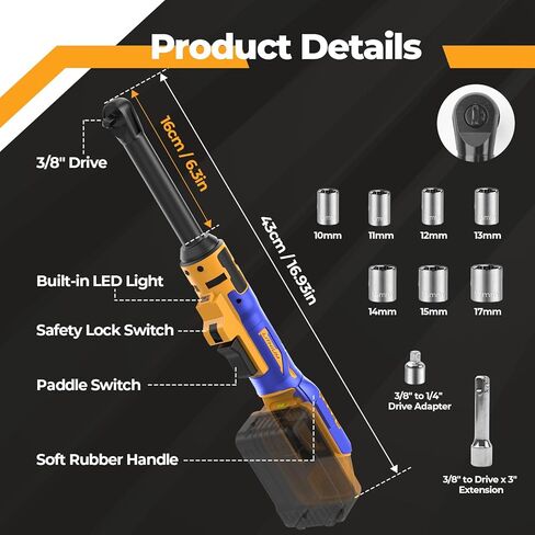 3/8 "مفتاح الربط اللاسلكي المتوافق مع بطاريات DeWalt 20V Max (بدون بطارية) مفتاح Ratchet الممتد مقاس 6 بوصات ، ومسجلة مسجلة 60 قدمًا ، وسائقًا كهربائيًا كهربائيًا مع سرعة متغيرة السرعة in Kuwait