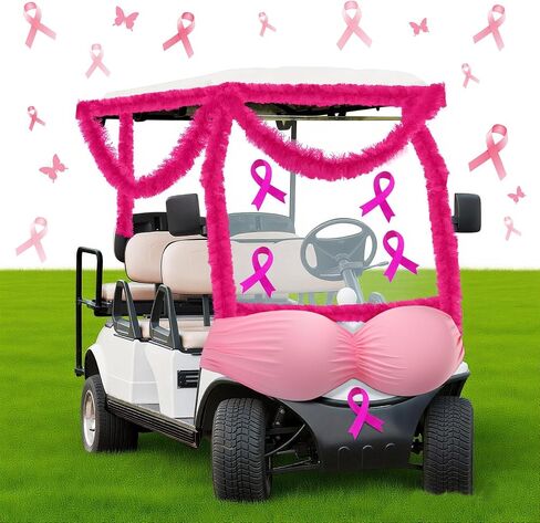 Breast Cancer Awareness Golf Cart Decorations Kit Large Bra Shaped Balloon Decoration Feather Boa Pink Ribbon Stickers for Breast Cancer Awareness Themed Decor Women in Saudi Arabia