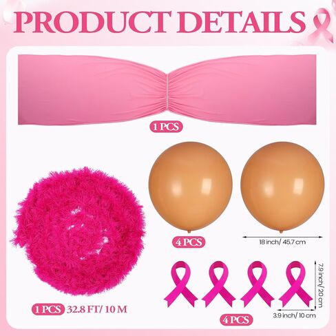 Breast Cancer Awareness Golf Cart Decorations Kit Large Bra Shaped Balloon Decoration Feather Boa Pink Ribbon Stickers for Breast Cancer Awareness Themed Decor Women in Saudi Arabia