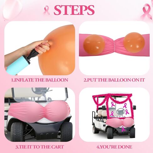 Breast Cancer Awareness Golf Cart Decorations Kit Large Bra Shaped Balloon Decoration Feather Boa Pink Ribbon Stickers for Breast Cancer Awareness Themed Decor Women in Saudi Arabia