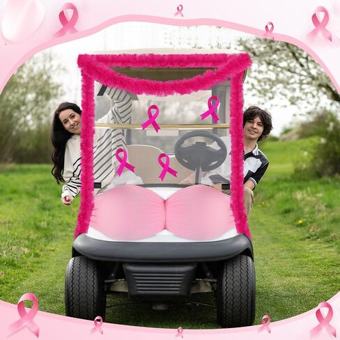 Breast Cancer Awareness Golf Cart Decorations Kit Large Bra Shaped Balloon Decoration Feather Boa Pink Ribbon Stickers for Breast Cancer Awareness Themed Decor Women in Saudi Arabia