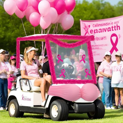 Breast Cancer Awareness Golf Cart Decorations Kit Large Bra Shaped Balloon Decoration Feather Boa Pink Ribbon Stickers for Breast Cancer Awareness Themed Decor Women in Saudi Arabia