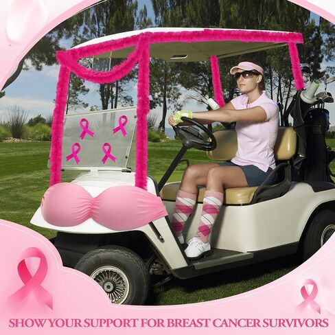 Breast Cancer Awareness Golf Cart Decorations Kit Large Bra Shaped Balloon Decoration Feather Boa Pink Ribbon Stickers for Breast Cancer Awareness Themed Decor Women in Saudi Arabia