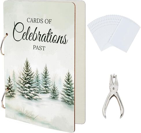 SUPERDANT Special Days To Remember Greeting Card Organizer European Style Lace Card Holder Wooden Keeper Binder Photo Album for Birthday Wedding 2-Rings Cover with Punch and 20pcs Inner Pockets in Saudi Arabia