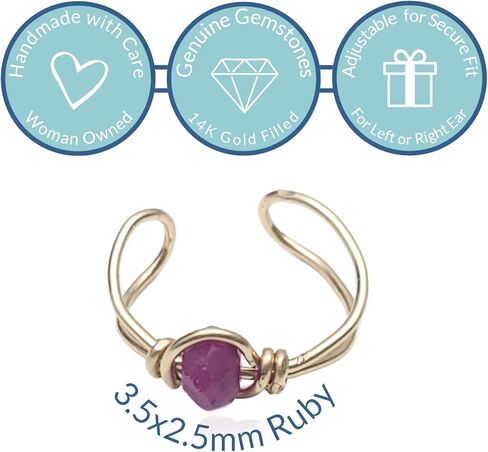 14K مملوءة بالذهب Ruby Gemstone Huggie Clip on Ear Cuff - لا حاجة إلى ثقب - يوليو Birthstone in Kuwait