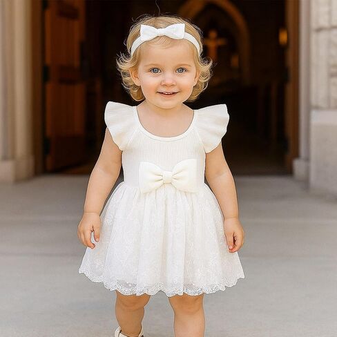 Baby Girl Romper Dress Ribbed Newborn Lace Boho Tutu Dresses Headband Baptism Photography Wedding Summer Outfit 0-24M in Saudi Arabia