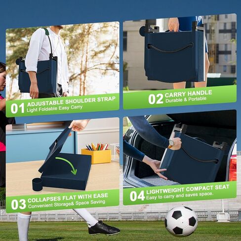 Stadium Seats with Back Support, New Portable Seat for Bleachers Hold up 400lbs, Wide Bleacher Seat with Shoulder Strap & Handle Perfect for Sports Events (Black, 1pcs) in Kuwait