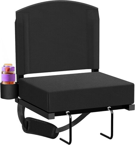 Stadium Seats with Back Support, New Portable Seat for Bleachers Hold up 400lbs, Wide Bleacher Seat with Shoulder Strap & Handle Perfect for Sports Events (Black, 1pcs) in Kuwait