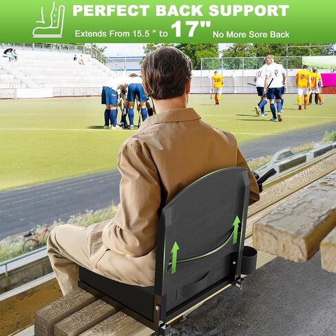 Stadium Seats with Back Support, New Portable Seat for Bleachers Hold up 400lbs, Wide Bleacher Seat with Shoulder Strap & Handle Perfect for Sports Events (Black, 1pcs) in Kuwait