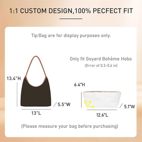 Purse Organizer Insert Compatible with Goyard Bohème Hobo Bag,Upgraded Lightweight Water-Resistant Dupont Paper Bag inner Shaper for Luxury Hobo Bags(White) in Saudi Arabia