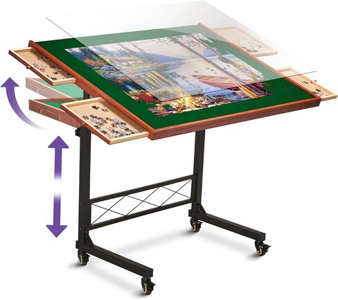 JoyBerri Jigsaw Puzzle Table/Rolling Desk - 1500 Piece Puzzle Board/Portable Jigsaw Tables with Drawers and Legs - Height Adjustable for Adults and Kids in Kuwait