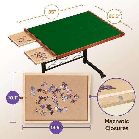 JoyBerri Jigsaw Puzzle Table/Rolling Desk - 1500 Piece Puzzle Board/Portable Jigsaw Tables with Drawers and Legs - Height Adjustable for Adults and Kids in Kuwait