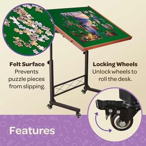 JoyBerri Jigsaw Puzzle Table/Rolling Desk - 1500 Piece Puzzle Board/Portable Jigsaw Tables with Drawers and Legs - Height Adjustable for Adults and Kids in Kuwait