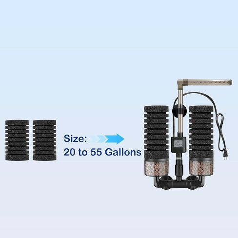 Aquarium Electric Sponge Filter with Submersible Water Pump Silence Motor for Shrimps,Bettas with Bio Ceramic Media Balls and 2 Spare Sponge,Venturi Nozzle and Rain Mode (S for 10-20 Gal) in Saudi Arabia