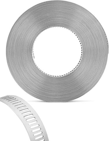 مجموعة مشابك أنابيب معدنية كبيرة من QWORK - حزام من الفولاذ المقاوم للصدأ 304، حزام بطول 32.8 قدم مع 24 مشبك أقوى للتركيب الآمن، مقاوم للتآكل، مقاوم للماء، مع تصميم حافة ناعمة in Kuwait