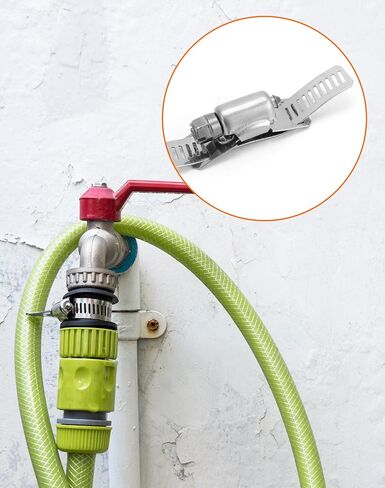 مجموعة مشابك أنابيب معدنية كبيرة من QWORK - حزام من الفولاذ المقاوم للصدأ 304، حزام بطول 32.8 قدم مع 24 مشبك أقوى للتركيب الآمن، مقاوم للتآكل، مقاوم للماء، مع تصميم حافة ناعمة in Kuwait