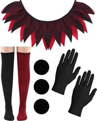 Jecery 6 Pcs Women's Creepy Clown Halloween Costume Accessories Gloves, Collar, Pompoms, Thigh Stockings for Cosplay Party in Saudi Arabia