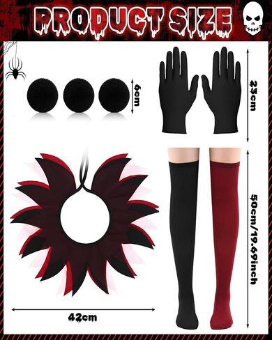 Jecery 6 Pcs Women's Creepy Clown Halloween Costume Accessories Gloves, Collar, Pompoms, Thigh Stockings for Cosplay Party in Saudi Arabia