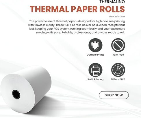 (50 لفة) 2 1/4 × 50 'BPA ، استلام الورق الحراري ، قوائم استلام الورق الحراري Clover Flex POS Cash Record Paper لمحطات بطاقات الائتمان ، Mini ، 57 ملم in Kuwait