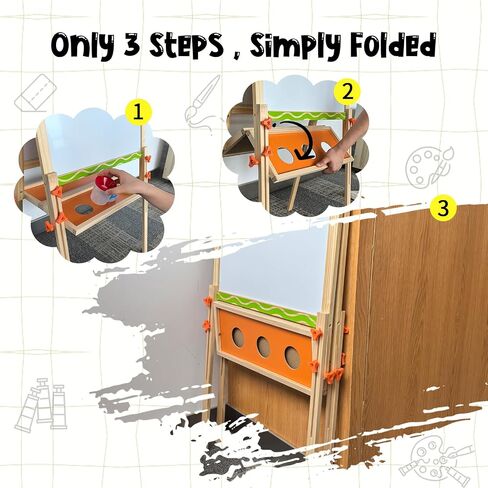 Wooden Adjustable Easel for Kids,Quick-Fold Kids Easel with Paper Roll&Accessories, Double Sided Painting Easels for Toddlers 3,4,5,6,7,8,9,10 Years,Perfect Painting Gifts&Supplies for Boys&Girls in Kuwait