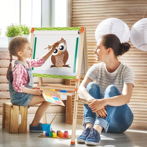 Wooden Adjustable Easel for Kids,Quick-Fold Kids Easel with Paper Roll&Accessories, Double Sided Painting Easels for Toddlers 3,4,5,6,7,8,9,10 Years,Perfect Painting Gifts&Supplies for Boys&Girls in Kuwait