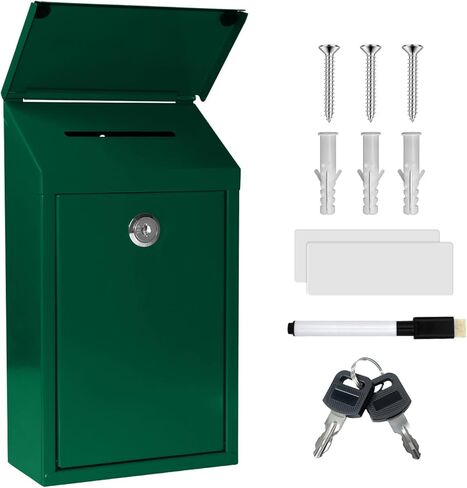 Metal Suggestion Box Donation Box With Slot Drop Box With Lock And Key Collection Box Mailbox Wall Mount Dropbox（10.2×5.6×2.8inch）Ballot Box For Home Office Outdoor （Black） in Kuwait