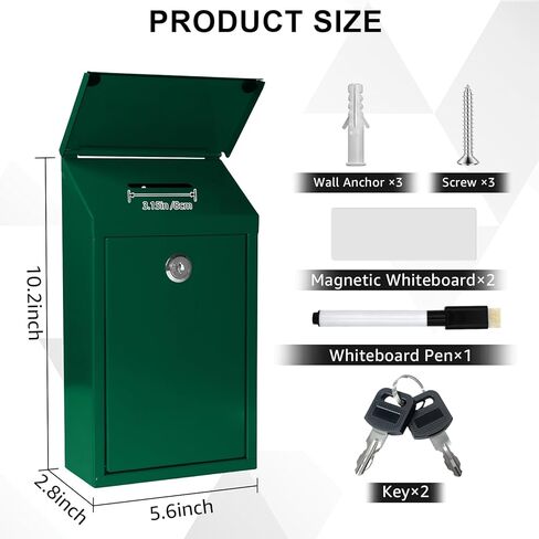 Metal Suggestion Box Donation Box With Slot Drop Box With Lock And Key Collection Box Mailbox Wall Mount Dropbox（10.2×5.6×2.8inch）Ballot Box For Home Office Outdoor （Black） in Kuwait