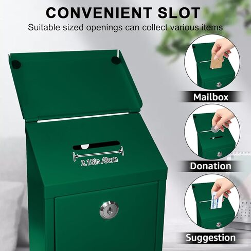 Metal Suggestion Box Donation Box With Slot Drop Box With Lock And Key Collection Box Mailbox Wall Mount Dropbox（10.2×5.6×2.8inch）Ballot Box For Home Office Outdoor （Black） in Kuwait