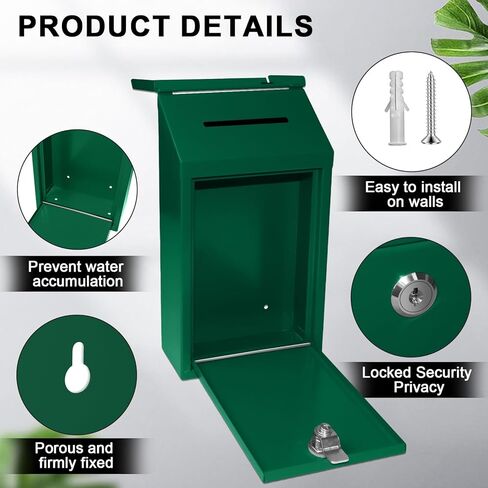Metal Suggestion Box Donation Box With Slot Drop Box With Lock And Key Collection Box Mailbox Wall Mount Dropbox（10.2×5.6×2.8inch）Ballot Box For Home Office Outdoor （Black） in Kuwait