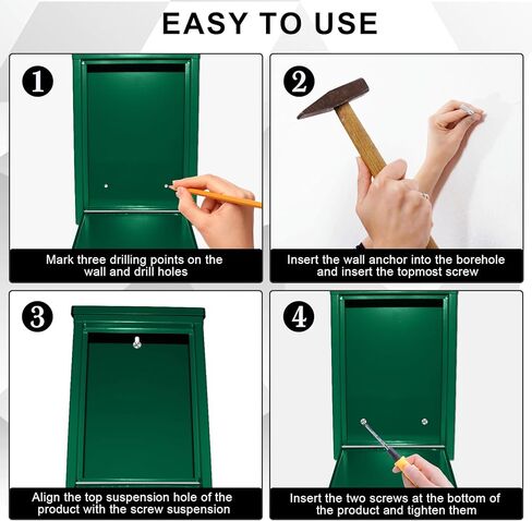 Metal Suggestion Box Donation Box With Slot Drop Box With Lock And Key Collection Box Mailbox Wall Mount Dropbox（10.2×5.6×2.8inch）Ballot Box For Home Office Outdoor （Black） in Kuwait