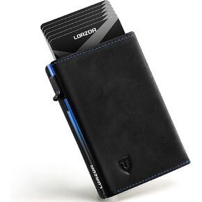 LORZOR Wallet for Men with Metal Card Holder, Pop Up Wallet, Finest Full Grain Leather Trifold Wallet, Smart, Minimalist, RFID Blocking, Front Pocket, ID Window, VintageBrown/Silver in Kuwait