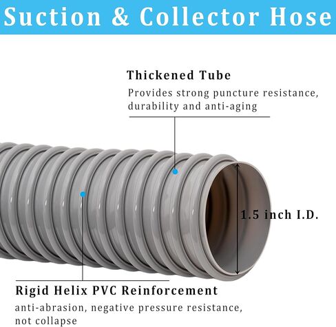 خرطوم مجموعة الغبار 1-1/2 في × 10 قدم واضحة الشاقة المرنة PVC المقوى اللولب الكثيفة خرطوم أنبوب مموجة لمجمع تجمع الغبار التي تربط رقاقة الخشب (1.5 بوصة 38 ملم خرطوم) in Kuwait