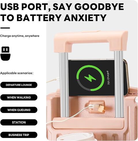 20in carry on luggage with 360° Spinner Wheel airline approved TSA lock luggage case with Cup Holder USB Port travel suitcases with wheels lightweight PC Material (Blue) in Kuwait